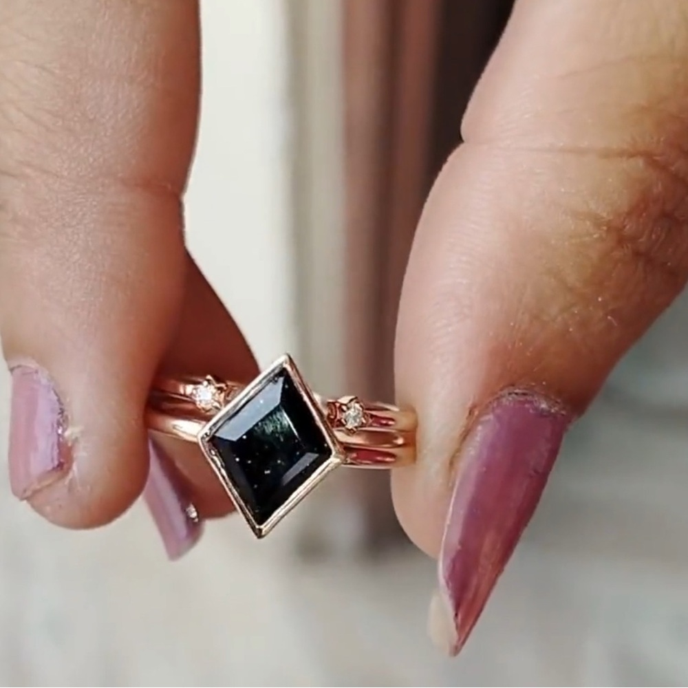 Kite Blue Sandstone Gemstone Stackable Ring Set-1… - image 2